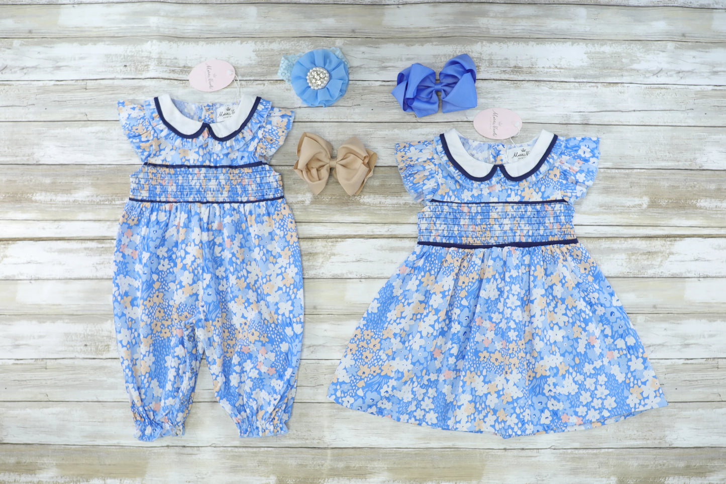 Smocked Blue Floral Romper