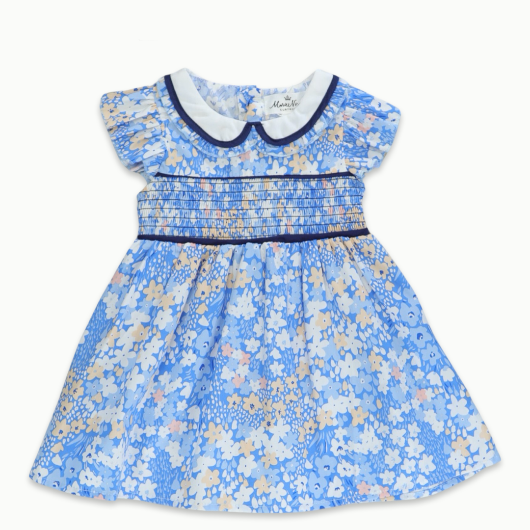 Smocked Blue Floral Dress