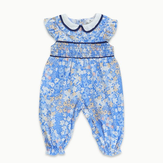 Smocked Blue Floral Romper